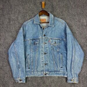 Levi's Denim Trucker Jacket Mens L Blue 70507-0214 Vintage 90s Made in USA Light